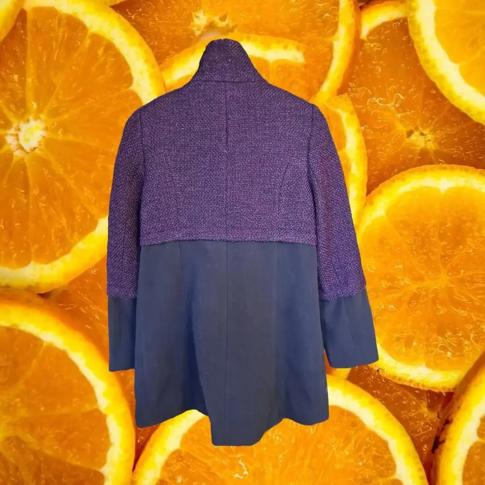 Worthington Wool Blend‎ Purple and Black Snap Up Cowl Neck Coat Size Medium